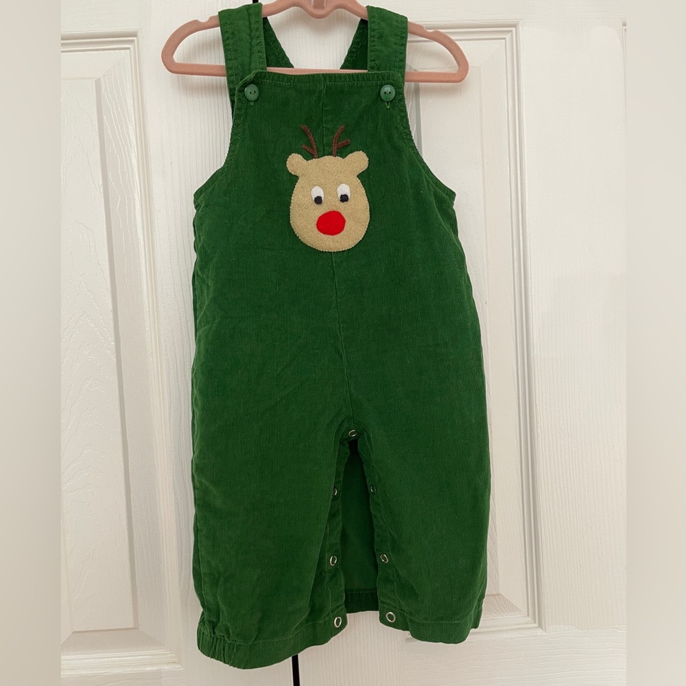 Toddler Holiday Overalls with Reindeer Design
